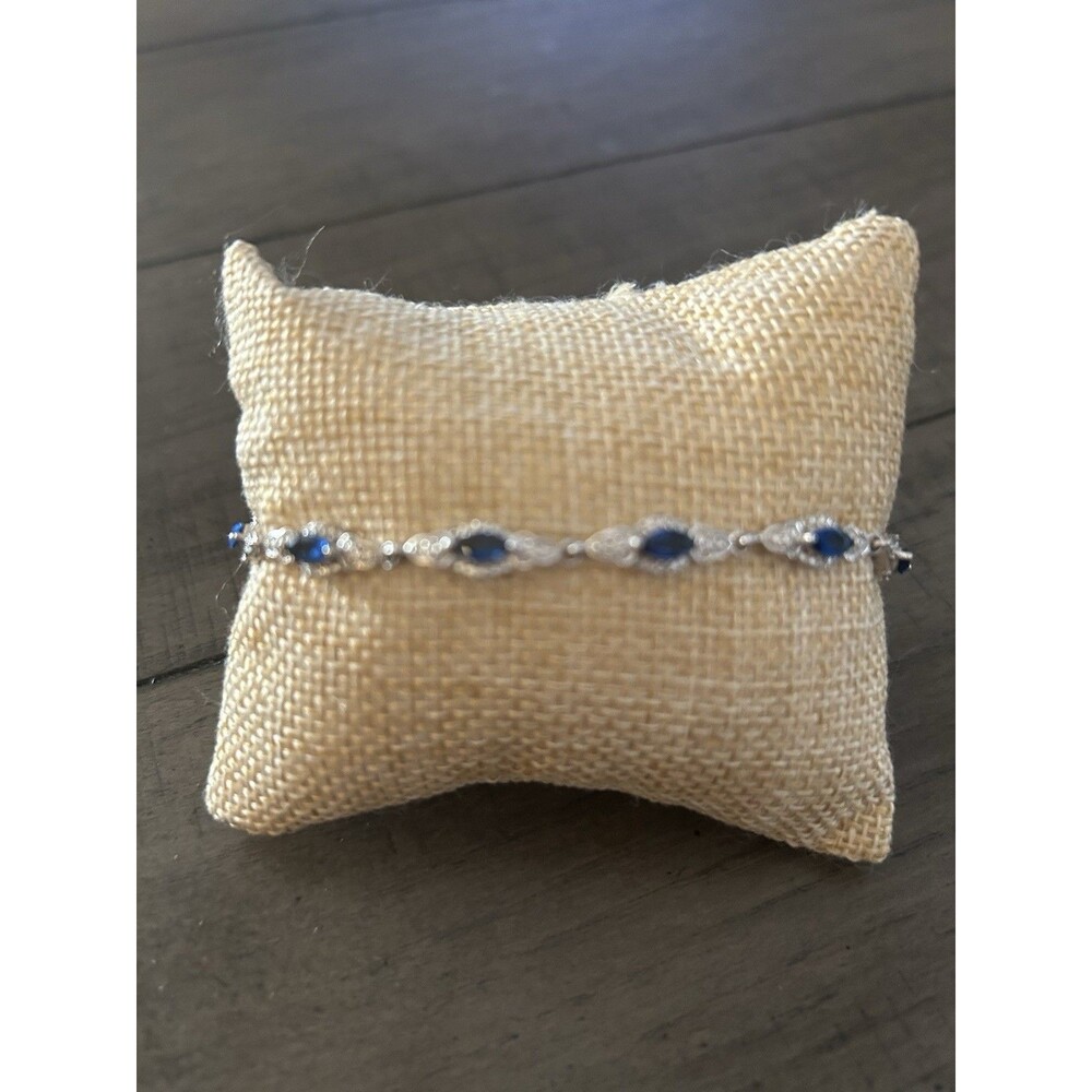 Sterling Silver Blue Stone Tennis Bracelet Signed B, 8 Inches , 9.8g